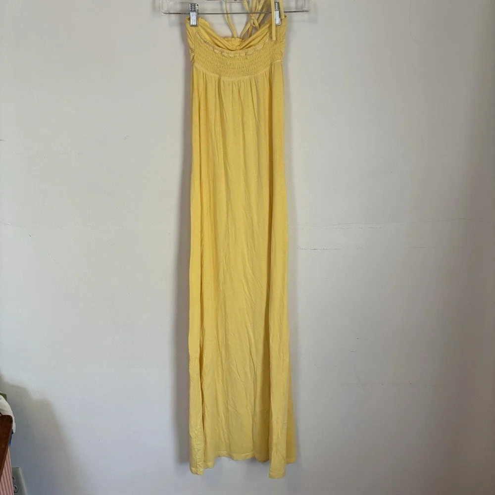 Abercrombie‎ & Fitch Vintage Y2K  Smocked Halter Maxi Dress Beach Butter Yellow